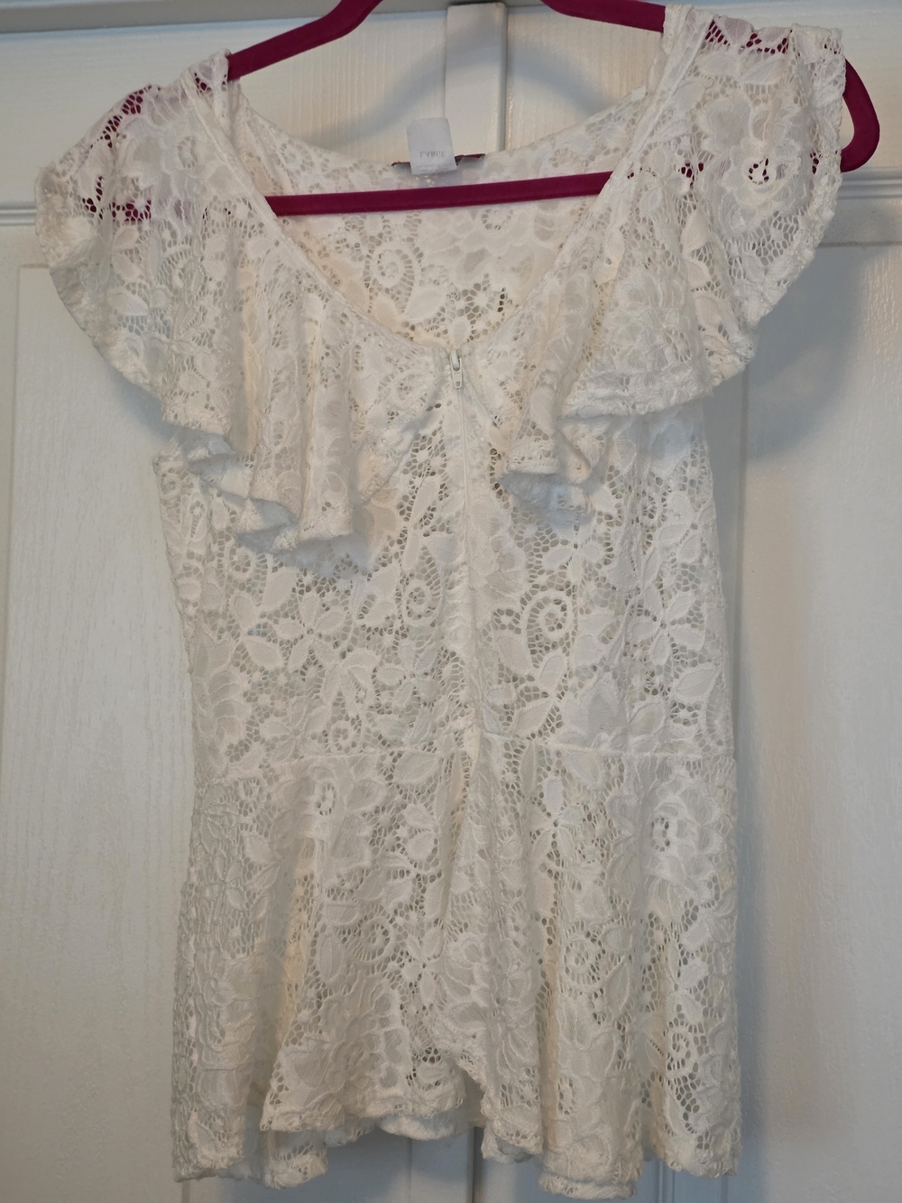 Women's White Lace Ruffle-Trim Blouse
